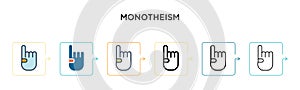 Monotheism vector icon in 6 different modern styles. Black, two colored monotheism icons designed in filled, outline, line and