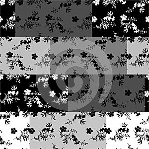 Monotone black ,white and grey  shade Vector patchwork horizontal pattern.Modern Silhouette floral botanic decorative collage.