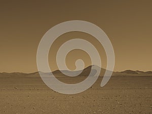 Monotone image of beautiful natural sand dune curved ridge with soft shadow on vast empty dried desert landscape and clear sky