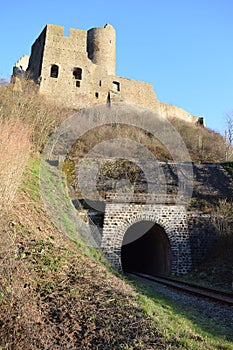 Monreal, Germany - 12 12 2022: LÃ¶wenburg and the railroad tunnel