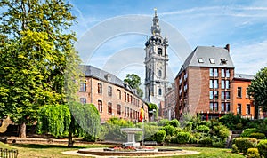 Mons, Wallonia, Belgium. Panoramic landscape view with belfry tower in city centre. photo