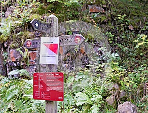 Monsal trail signage, by the Headstone viaduct, on the Peak District Monsal trail, Derbyshire.