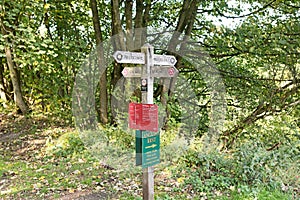 Monsal trail signage, near Millersdale, on the Peak District Monsal trail, Derbyshire.