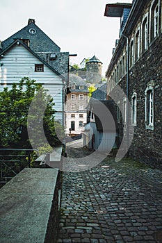 Monschau in Eifel region. A small picturesque town in Noth Rhine-Westphalia, Germany