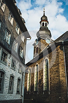 Monschau in Eifel region. A small picturesque town in Noth Rhine-Westphalia, Germany