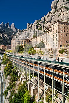 MONSERRAT, SPAIN - April, 2019: Santa Maria de Montserrat Abbey in Monistrol de Montserrat, Catalonia