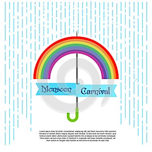 Monsoon concept - Rainbow umbrella - vector illustration