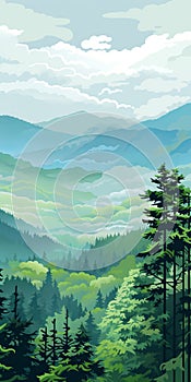 Monsoon Forest Valley: Smokey Background, Flat Chromatic Fields, Hyper-detailed Illustrations photo