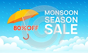 Monsoon sale offer rain season background. Rainy monsoon promotion poster template