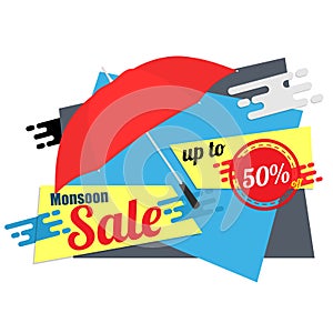 Monsoon sale promotion background template flat vector design.