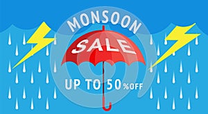 Monsoon sale , rainy season ,banner, vector illustration