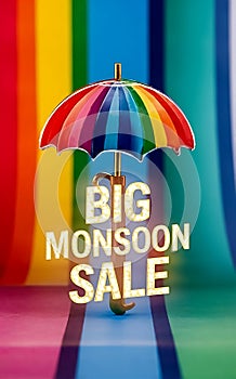 Monsoon Sale Spectacle: Colorful Umbrella with Glowing Label