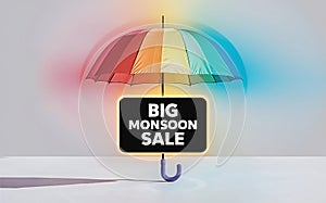 Monsoon Sale Spectacle: Colorful Umbrella with Glowing Label