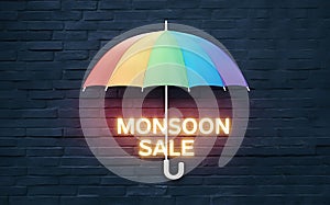Monsoon Sale Spectacle: Colorful Umbrella with Glowing Label