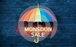 Monsoon Sale Spectacle: Colorful Umbrella with Glowing Label