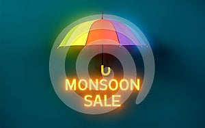 Monsoon Sale Spectacle: Colorful Umbrella with Glowing Label