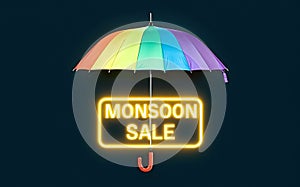 Monsoon Sale Spectacle: Colorful Umbrella with Glowing Label