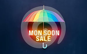 Monsoon Sale Spectacle: Colorful Umbrella with Glowing Label