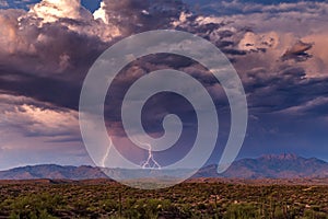 Monsoon season thunderstorm with lightning near Phoenix, Arizona