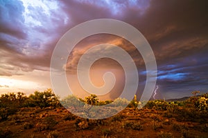 Monsoon storm with rain in the desert photo