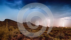 Monsoon Thunder and Lightning Storm over Saguaro National Park in Tucson, AZ