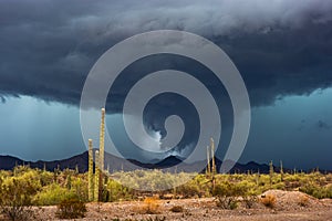 Monsoon thunderstorm with dramatic clouds over the Arizona desert.