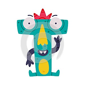 Monster Alphabet with Capital Letter T with Bulging Eyes Vector Illustration