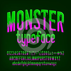 Monster alphabet font. Slime letters, numbers and punctuation.