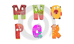 Monster Alphabet with Funny Capital Letter Having Open Toothy Mouth Vector Set