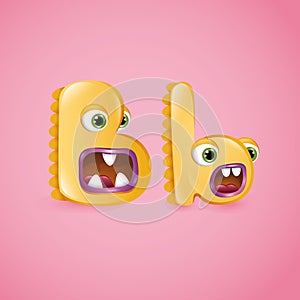 Monster alphabet letter B on pink background. Colourful ABC of cute monsters