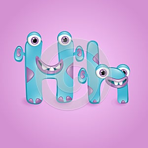 Monster alphabet letter H on purple background. Colourful ABC of cute monsters