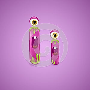 Monster alphabet letter I on purple background. Colourful ABC of cute monsters