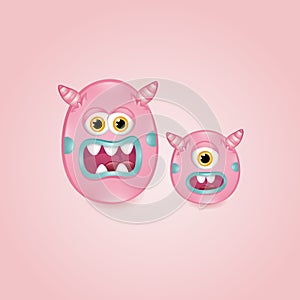Monster alphabet letter O on pink background. Colourful ABC of cute monsters