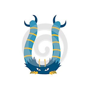 Monster alphabet symbol. Letter U of english alphabet shaped as monster. Children colorful cartoon funny fictional