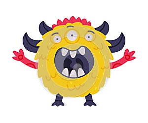 Monster Alphabet with Yellow Furry Capital Letter O with Bulging Eyes Vector Illustration