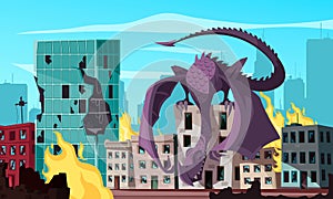 Monster Attacking City Illustration