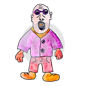 Monster bald man with glasses gangster cartoon