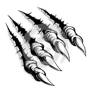 Monster claws break through white background