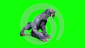 Monster Cougar Roars Green Screen 3D Rendering Animation