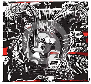 Monster, Creature, with the Guns - Freehand, Vector