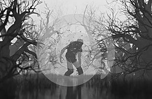 Monster in creepy forest photo