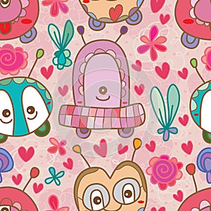 Monster cute fun seamless pattern