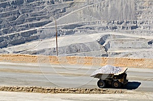 Netvor skládka nákladní auto v otevřít jáma důl 