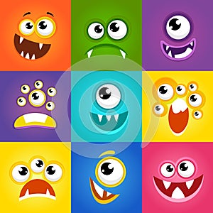 Monster expressions. Funny cartoon faces vector