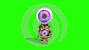 Monster Eye Man Walkcycle Green Screen Front 3D Renderings Animations