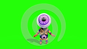 Monster Eye Man Walks Stop Front Green Screen Front 3D Renderings Animations