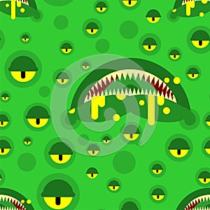 Monster face pattern seamless. Teeth and jaws of green monstrosity background