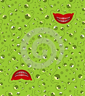 Monster face pattern seamless. Teeth and jaws of green monstrosity background