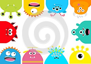 Monster frame. Cute cartoon scary character set. Different emotion. Baby collection. White background Isolated. Happy Halloween ca