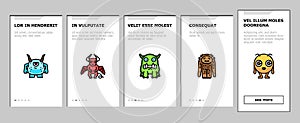 monster funny cute alien onboarding icons set vector